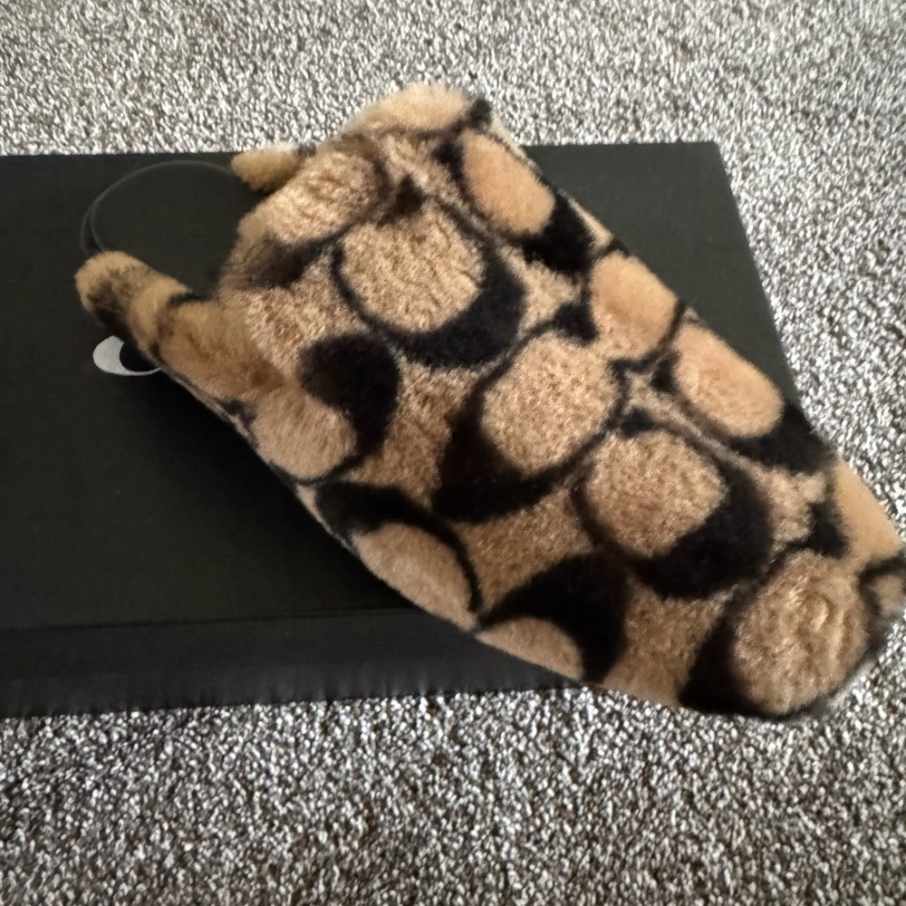 Coach Furry Shearling Slippers in Brown and Black - Picture 2 of 6